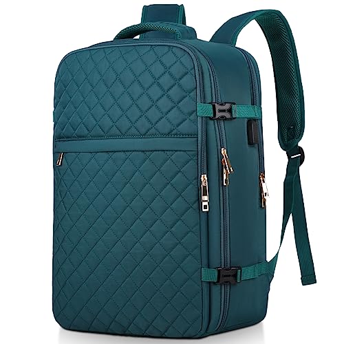 MOMUVO Large Travel Backpack Women, Flight Approved Carry On Backpack, Water Resistant Anti-Theft Large Casual Daypack Fit 17 Inch Laptop with USB Charging Port, Peacock Blue - color: Peacock Blue, size: 17.3 inch