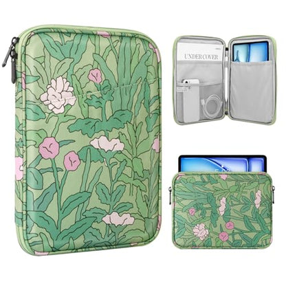 TiMOVO 9-11" Tablet Sleeve Bag for iPad 11-inch A16 2025, iPad 10.9"/10.2"| Air 11 Inch/5th/4th Gen. 10.9", Galaxy Tab A9+/A11Plus 11", Protective Bag with Pocket, Green Flower - color: Ab-Green Flower, size: 9-11 Inch