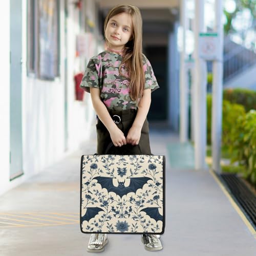 3 Ring Zipper Binder with Shoulder Strap Black Skulls Cats Gothic Style Binder Bag - color: Multicolored 08
