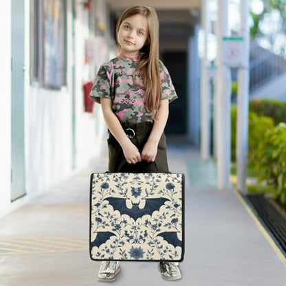 3 Ring Zipper Binder with Shoulder Strap Black Skulls Cats Gothic Style Binder Bag - color: Multicolored 08
