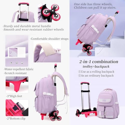 Rolling Backpack for Girls, Roller Backpack with Wheels for Boys, Kids Trolley School Bags Wheeled Bookbag on 6 Wheels, Green - color: 6 Wheels-green