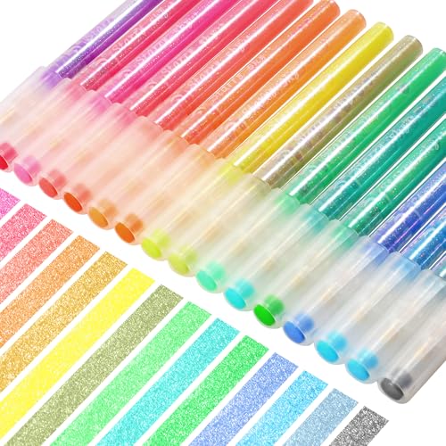 HANKU Glitter Highlighters, 16-Count, Chisel Tip Glitter Highlighters Assorted Colors, Sparkly Pastel Highlighter Markers for Adults Journaling Coloring Drawing Doodling - color: Set of 16 colors
