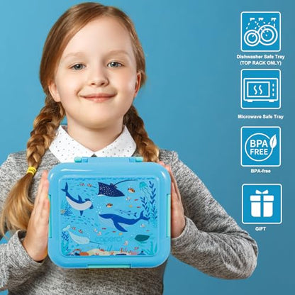 Caperci Bento Box for Kids Age 4-8 - Leak-Proof Toddler Lunch Box Container with 2 Modular Containers & 4 Compartments, Hold 4.8 Cups, Portable Handle, BPA-Free, Microwave/Dishwasher Safe (Sea Life) - color: Sea Life