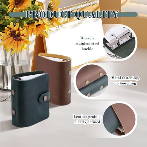 Yitexin Small Leather Refillable Journal with Snap Button, 3.46" x 3.54" Handmade Leather Travelers Notebook, Vintage 3-Ring Binder Planner 60 Sheets Paper for Business Office Writing (Dark Green)