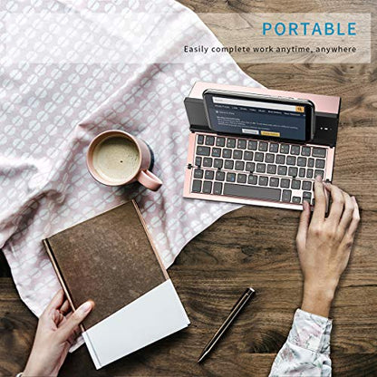 Geyes Bluetooth Keyboard Foldable Portable Folding Travel Keyboard for iPhone 15 Pro Plus/Xs/max/x/14/13 /12/11 /iPad/iPad mini 4, Samsung Android Tablet Smart Phone (Rose Gold) - color: Rosegold