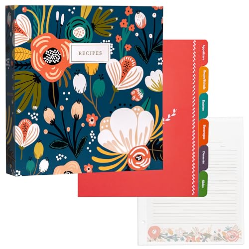 Jot & Mark 8.5"" x 11"" Sturdy 3 Ring Recipe Binder with Spill-Proof Clear | 50 Recipe Cards + 25 Sleeve Protectors + 5 Full-Page Sleeves + 6 Tabs | 8.5x11 | Garden Floral - color: Garden Floral, size: 8.5" x 11"