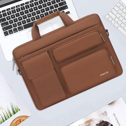 MOSISO Laptop Shoulder Bag 15.6 inch, 15-15.6 inch Computer Bag | Compatible with MacBook Pro 16 inch, HP, Dell, Lenovo with 2 Raised&1 Flapover&1 Horizontal Pocket&Handle&Belt, Caramel Brown - color: Caramel Brown, size: 16 inch