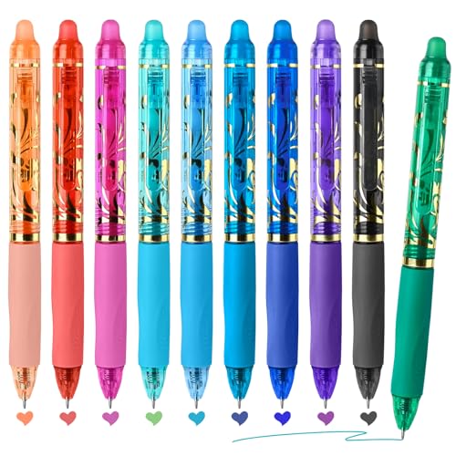 Temiary 10 Pcs Retractable Erasable Gel Pens, Fine Point 0.5 mm, Assorted Color Inks in Pen, Smooth Writing, Make Mistakes Disappear for Writing and Crossword Puzzle (Multicolor) - color: Multicolor
