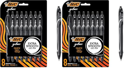 BIC Gelocity Quick Dry Black Gel Pens, Medium Point (0.7mm), 8-Count, Retractable Gel Pens With Comfortable Full Grip, (Pack of 2) - size: 8 Count (Pack of 2)