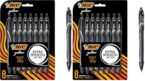 BIC Gelocity Quick Dry Black Gel Pens, Medium Point (0.7mm), 8-Count, Retractable Gel Pens With Comfortable Full Grip, (Pack of 2) - size: 8 Count (Pack of 2)