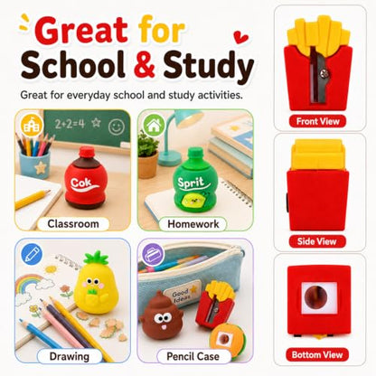 6 PCS Cute Pencil Sharpeners for Kids, Pencil Sharpener Manual (Style 1) | Cute Food Shapes, Compact Travel Size, Smooth Sharpening, Built-in Blade, Easy to Carry, Adorable Desktop Decor - style: Style 1