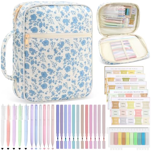Bible Cover Case Study Supplies for Women Gifts Large Bible Cover with Highlighters Pens Tabs Cute Quilted Carrying Case Journal Kit Accessories Christian Gifts Sticky Notes A - color: Ba-bible cover case with highlighters pens tabs