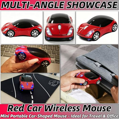 Red Wireless Mouse，Mini Car Computer Mouse，1600DPI 2.4G with USB Receiver, Ergonomic Cute Computer Mice for Laptop, PC, Windows, Mac OS (Red) - color: Red