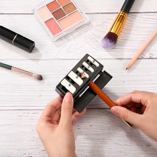 Honoson 2 Pcs 5 Hole Cosmetic Long Point Manual Pencil Sharpener with Plastic Lid Makeup Eyeliner Pencil Sharpener(Black) - color: Black