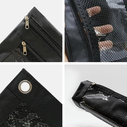 Pencil Pouch for 3 Ring Binder, Zipper Pen Case Bag with 3 Reinforced Grommets, Clear Window & Mesh Pocket, Binder Pouch School Office Supplies for Boys Girls (Black)