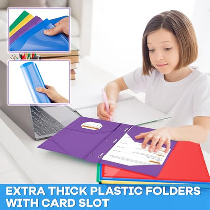 Henoyso 18 Pcs Plastic Folder with Clear Front Pocket and 3 Prong Plastic Folders with Card Slot Pocket Folders with Prongs for School Office (Colorful) - color: Colorful
