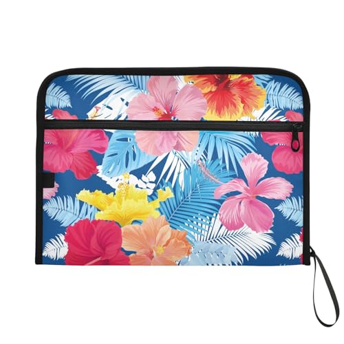 Hibiscus Flower and Leaf File Folders,Plastic Folders with 13 Pockets,Expandable File Folder for Documents School Students Office,Aesthetic Folder with Labels A4 Letter Size - color: Multi 25