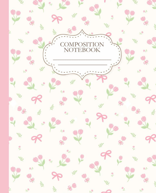 Pink Coquette Composition Notebook: Tulips & Bows | College-ruled | 7.5 x 9.25" | 110 Pages