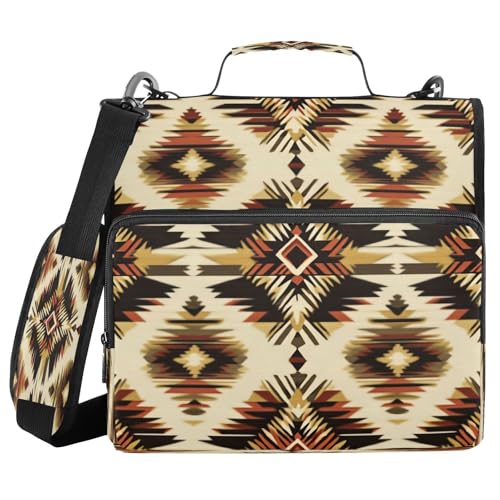 STAYTOP Mexican Native American Style School Zipper Binder with Shoulder Strap,1.5-Inch O-Rings, 600-Sheet Capacity, Expanding File Folder, Multiple Pockets & Storage Organizer