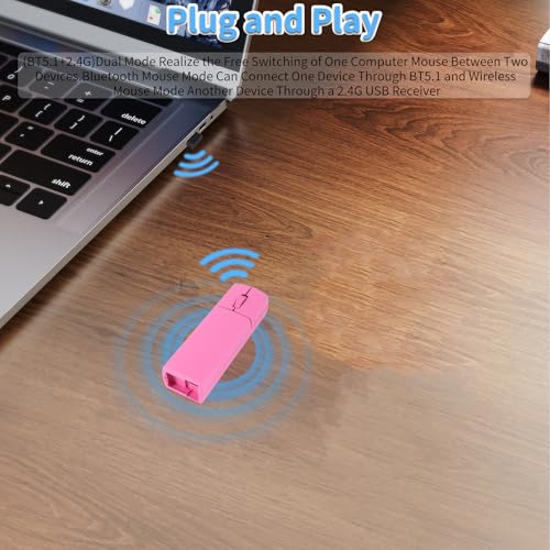 elec Space Wireless Mini Finger Mouse - Silent Dual-Mode Bluetooth & 2.4GHz, Ergonomic Portable PC Mouse with Case, Compatible with MacBook and Chromebook (Pink) - color: Pink