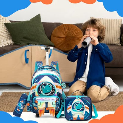 Kids Rolling Backpack with Wheels for Boys Elementary Students Kids Travel Luggage Carry on School Backpack for Boys Ages 6-8 - color: 01 Blue