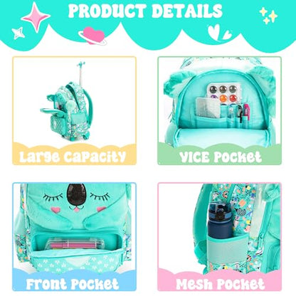 Meetbelify Kids Rolling Backpack with Wheels for Girls Cute koala School Roller Backpack,Carry on Travel Luggage with Lunch Bag and Pencil Case for Girls Ages 5-12 - color: 01 Koala
