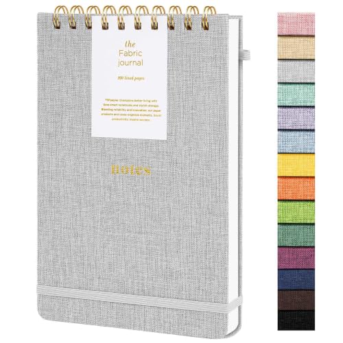 A5 Top Spiral Notebook, Fabric Hardcover College Ruled Journal | 100GSM Paper 160 Lined Pages, 5.7"x8.39" Steno Pads with Elastic Band & Pen Loop, for Work, School Note Taking (Gray) - color: Gray, size: A5-Steno Pads-160pages