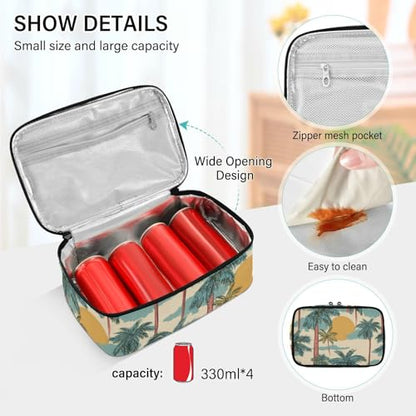 Wusikd Green Palm Trees Sunset Lunch Bag Cooler Bag Insulated Thermal Lunch Box for School Children Students Girls Boys Men Women