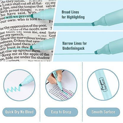 FINPAC Bible Highlighters, 6-Pack Aesthetic Highlighters, Chisel Tip No Bleed Fast-dry Markers Pen for Bible Study Journal Planners Drawing Notebook