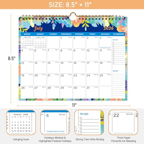 Lbylyhxc 2026 Calendar - Includes January 2026 to June 2027-18 Monthly Wall Calendar 2026, 11 x 8.5 Inches.Thick Paper with Julian Dates and Block for New Year and Christmas Presents (wall calendar 2026-2027 flower) - color: wall calendar 2026-2027 flower