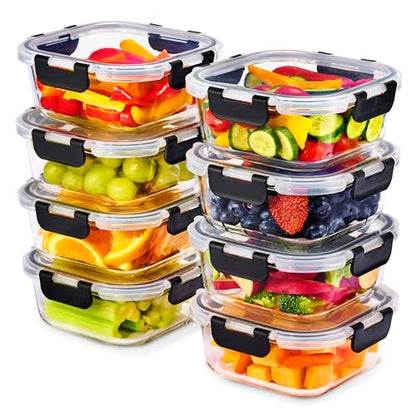 Sorbus Glass Meal Prep Containers, Dishwasher and Oven Safe Reusable Meal Prep Containers, Freezer Safe Glass Food Storage Containers with Airtight Lids - size: 8 Square