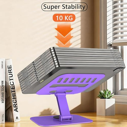 Large Metal Tablet Stand 360° Rotation for 4-16” Tablet, Purple | Suitable for All iPad Models, Stability Base, Fully Folded, Easy to Store and Carry, Wide Footrest, Heat Dissipation Design - color: Purple