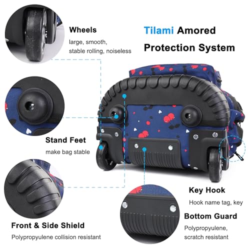 Tilami Rolling Backpack, 18 inch Shoulder Drop, Concealed Pockets and Wheel Cover, Laptop Backpack for Boys and Girls, Cherry Blue - color: Cherry Blue