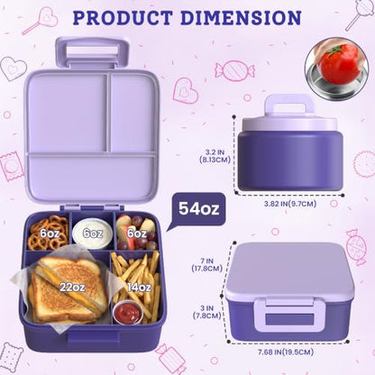 MAISON HUIS Bento Lunch Box with 8oz Soup Thermo, 5-Compartment Leak-Proof Container, Thermo Hot Food Jar and Insulated Lunch Bag, BPA Free,Travel, School (Purple) - color: Purple