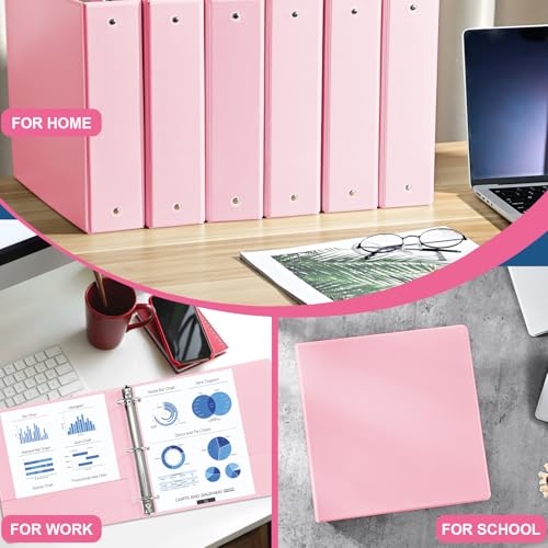 SUIN 2-Inch 3-Ring Binders with 2 Interior Pockets, Heavy Duty Clear View Presentation Binder Holds 425 Sheets Letter Size, Office School Home,6 Pack - color: Pink
