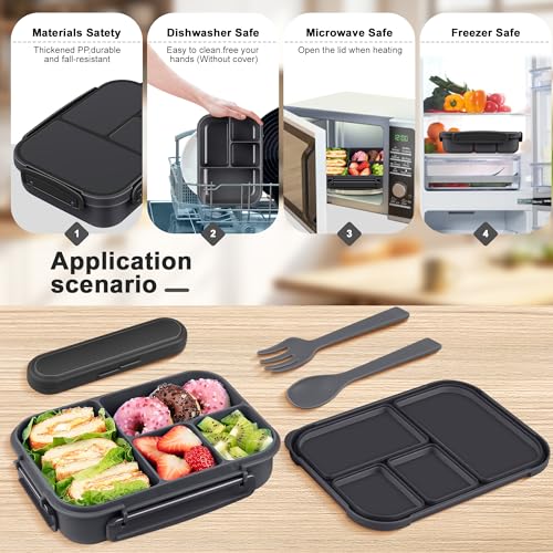Amathley Lunch Box Kids,Bento Box Adult,Leakproof Lunch Containers for Adults/Kids/Toddler,1200ML-4 Compartments bento Lunch box with Utensil,Microwave & Dishwasher & Freezer Safe (Dark Gray) - color: Dark Gray