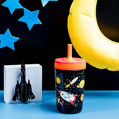 Zak Designs Kelso Toddler Cups For Travel or At Home, 12oz Vacuum Insulated Stainless Steel Sippy Cup With Leak-Proof Design is Perfect For Kids (Spaceships) - color: Spaceships