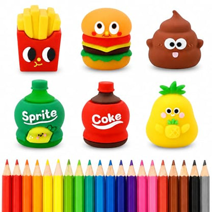 6 PCS Cute Pencil Sharpeners for Kids, Pencil Sharpener Manual (Style 1) | Cute Food Shapes, Compact Travel Size, Smooth Sharpening, Built-in Blade, Easy to Carry, Adorable Desktop Decor - style: Style 1