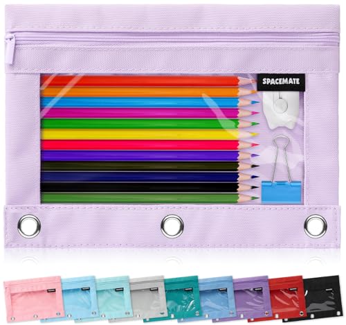 SPACEMATE Binder Pencil Pouch Case Box Bag for 3 Ring Binder School Supplies Girls Boys Kids, Clear Preppy Stuff Large Aesthetic Pen Organizer, Back to College Stationary, 1 Pack, Light Purple - color: Light Purple