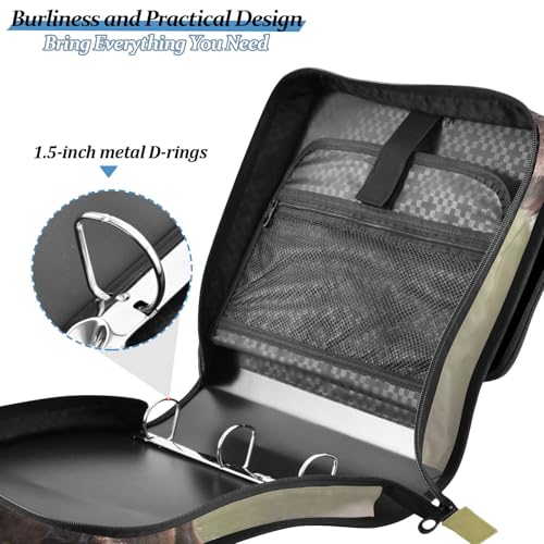 3 Ring Zipper Binder with Shoulder Strap, 500 Sheets Capacity, Multi-Pocket Organizer for School/Office, 1.5 Inch D-Rings Zip Binder (Playful Goats Pattern)