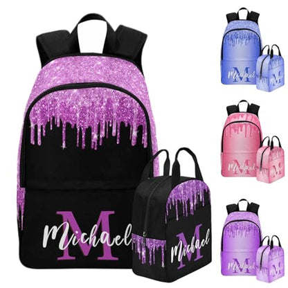 Personalized Girl Backpacks Shiny Pattern Glitter Book Bags for Girls with Name Tie Dye Custom Bookbag Lunch Bags For Girls Boys Customize Book Bag Students Back to School in School Season - color: Color 08
