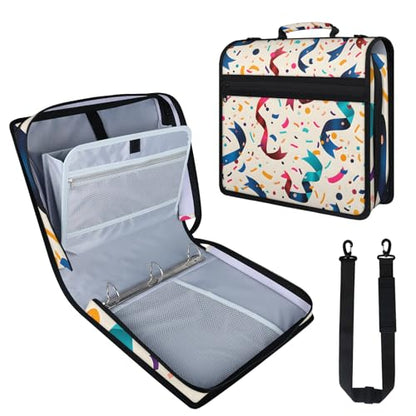 Birthday Ribbon Zipper Binder, 3 D-Ring Expanding File Folder with Handle & Adjustable Shoulder Strap, 400 Sheets Capacity Multi-Pocket Organizer for 13 Inch Laptop - color: Birthday Ribbon