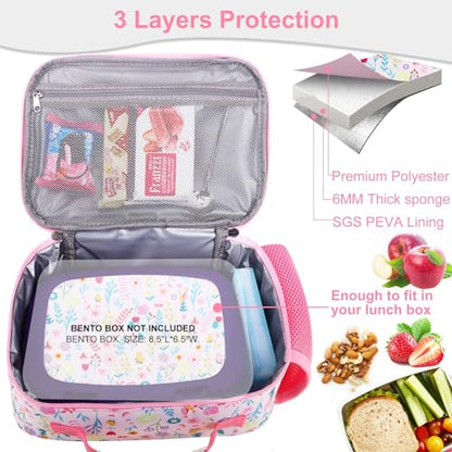 RHCPFOVR Kids Lunch Bag - Insulated Lunch Box for Boys Girls,Washable Lunch Bag and Reusable Toddler Leak-proof Lunchbox for School and Daycare - color: Leaf & Flower