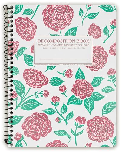 Decomposition Camellias College Ruled Spiral Notebooks – 9.75 x 7.5 Journal with 160 Lined Pages – Cute Notebooks for School Supplies, Home & Office – 100% Recycled Paper – Made in USA - color: Camellias