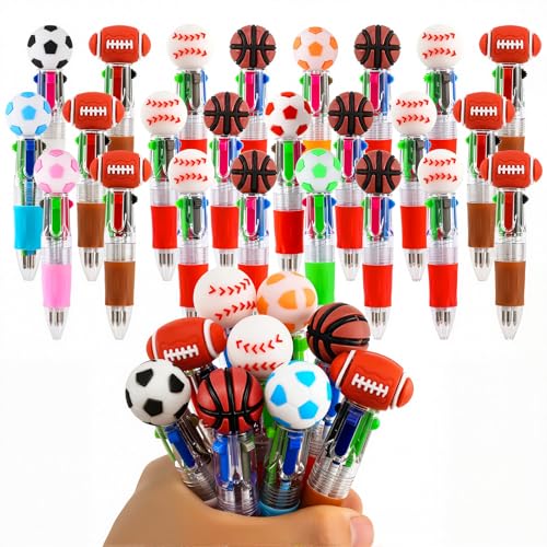 24Pcs Sports Mini Multicolor Pens in One 4-in-1, Cute Pens Bulk for Party Favors and Birthdays, Ballpoint Pen Back To School Gifts Classroom Student Prizes - style: Sport-24pcs
