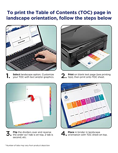 Avery 15 Tab Dividers for 3 Ring Binders, Customizable Table of Contents, Multicolor Tabs, 6 Sets (11197) - size: 6 sets