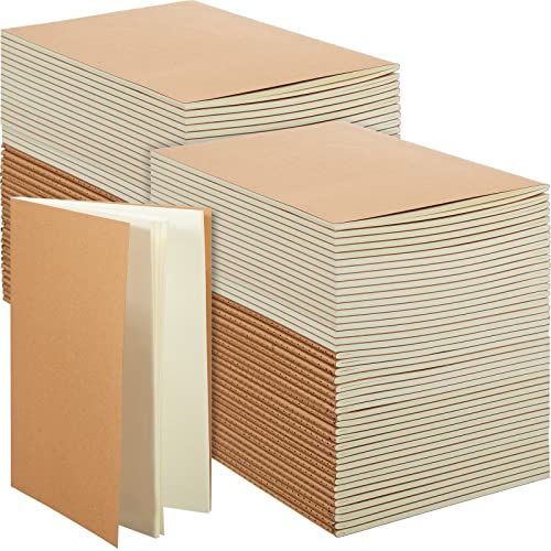 Mimorou 100 Pcs Journals Notebooks Bulk - Kraft Softcover A5 Small Notebooks 5.5 Inch x 8.3 Inch Notepads with 60 Page 30 Sheet for Writing Sketch Travel Office Supplies(Brown,Unlined) - color: Brown, style: Unlined