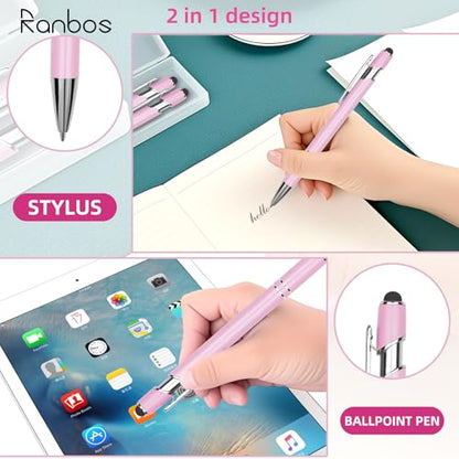 Ballpoint Pen Metal Soft Stylus Pen for Touch Screens，Retractable Tactile Turn Pen，Bulk Pens for Gifts Office Essentials，Medium Point，Black Ink (5 Pink) - color: 5 Pink