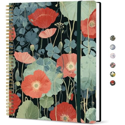 Taja Large Spiral Lined Journal for Women, 8.5" x 11" Notebooks for Work Collge Ruled, A4 Aesthetic Cute Journaling Notebooks for Writing, Plastic Cover, Poppy Garden - color: Z-Poppy Garden