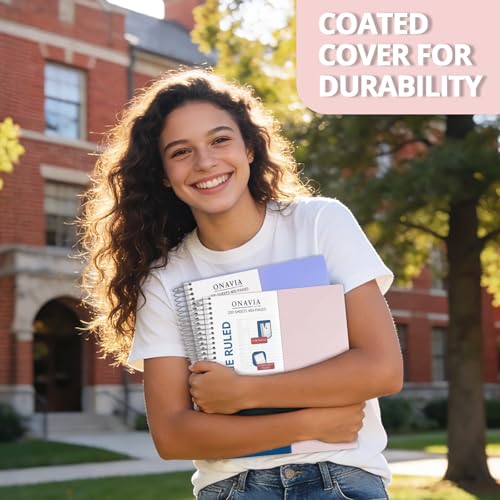ONAVIA 5 Subject Spiral Notebook College Ruled, 400 Pages, Black | 200 Sheets, 9 x 11 in, 6 Pack Waterproof Plastic Cover, Durable, School Notebooks, Classroom, Teachers - color: Black